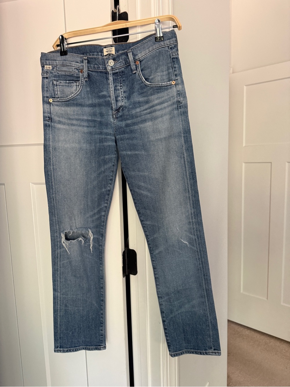 Citizens of humanity Emerson slim boyfriend button fly distressed stretch jeans